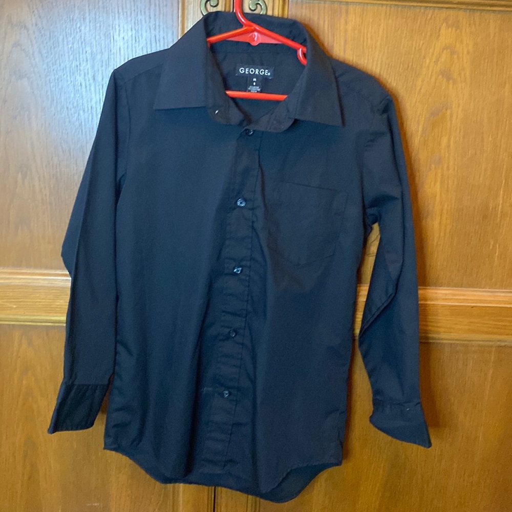Boys M solid black long sleeve button up shirt.